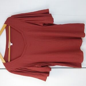 Lauren Conrad Ribbed Top in Rust Sweetheart Neckline Puff Sleeve Sz.XL